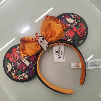 Disney Parks Halloween Pumpkin Ghost Minnie Mickey Mouse Ears Bow Headband