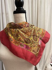 LIBERTY OF LONDON Scarf Geometric Paisley Silk Square Vintage Red Pink Gold