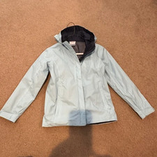 Columbia girls raincoat, light blue, navy lining, excellent condition, S 7/8 
