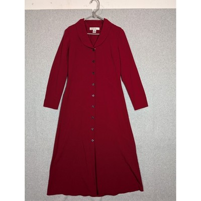 David Warren Maxi Dress Size 8 Red Button Down Shawl Collar Dress Coat Style
