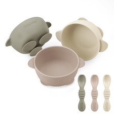 PandaEar 3 Pack Silicone Suction Baby Bowls  3 Onesize, Linen Brown Tan