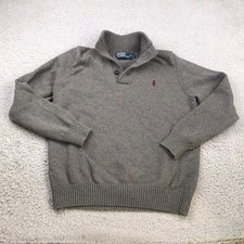 Polo Ralph Lauren Sweater Mens L Light Gray Knit 1/4 Button Mock Neck Pullover