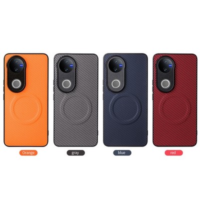 For vivo V50, Luxury Carbon Fiber Pattern Phone Case Wireless Charge Back Cover