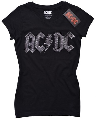 Official AC DC T Shirt Logo Diamante Sparkly Embellished Ladies