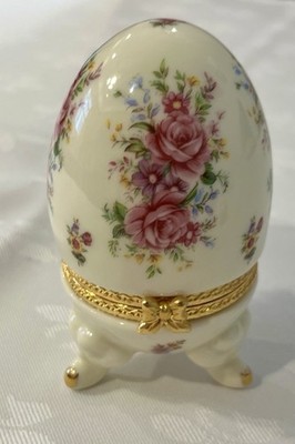 Vintage Formalities Floral   Porcelain Egg-Shaped Trinket Box