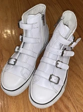 ASH Women’s Leather High Top Sneakers Multi-Buckle Side Zip White Sz EU 35 US 5