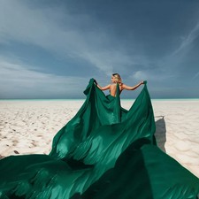 Flying Dress for Photoshoot Long Train Satin  Maxi Beach Vacation  Flying Gown