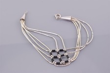 Native American Sterling Silver Woven Black Onyx Bead Multi Strand Bracelet 8"