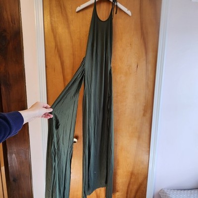 Clothing Atelier Women's Olive Green Tie Front Midi Halter Dress, Size S, NWT