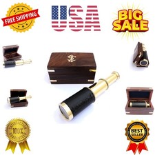 6" Nautical Handheld Pirate Brass Telescope with Anchor on Wooden Box, Sailor...