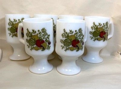 Pedestal Mugs CorningWare Spice Of Life Milk Glass Set Of 6