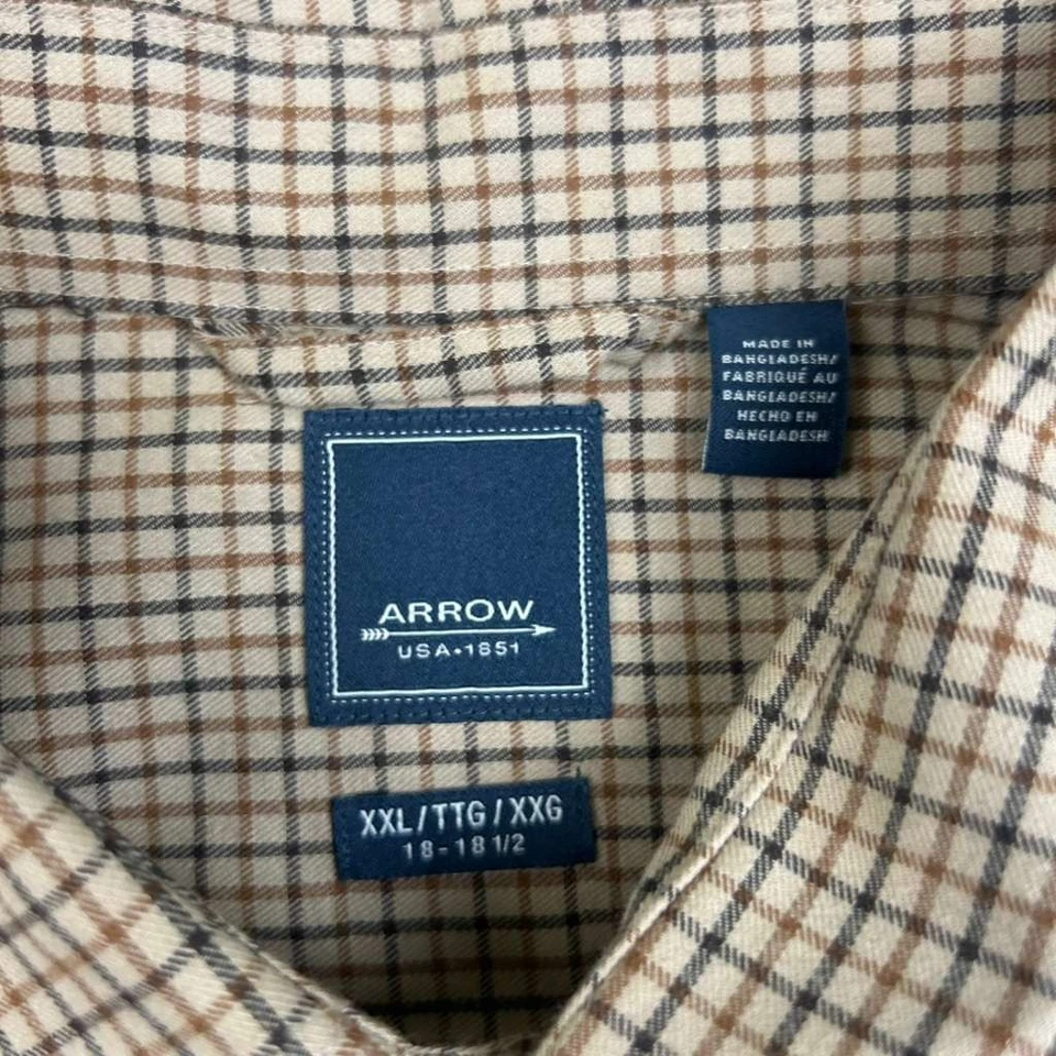 Arrow Shirt Mens 18-18.5 XXL Brown Plaid Flannel Long Sleeves Button Up NWT - Image 2 of 4
