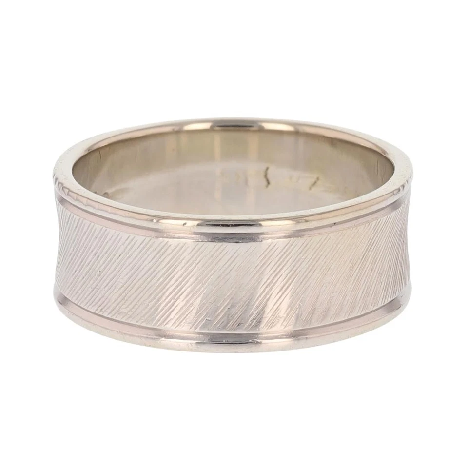 Anillo de alianza de boda de oro blanco de 14 k con patrón texturizado de 7,8 mm 6,23 gramos tamaño 7,75 Foto 2 de 4