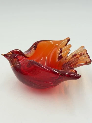 Murano Art Glass Italy Amberina Bird Figurine Bowl 2”Hx5”x5.5” Vintage MCM