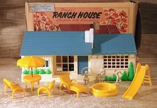 Vintage 1950's Louis Marx Plastic Ranch House Kit with Accessories