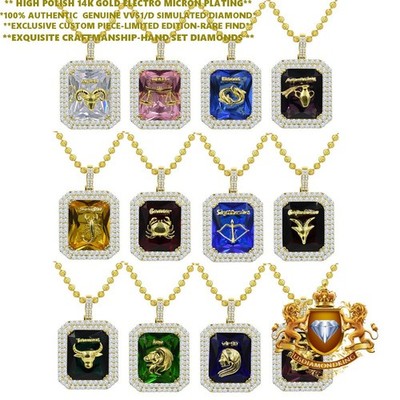 Lucky Birth Stone Zodiac Sign 14K Yellow Gold Tone Good Luck Charm Pendent Chain