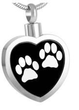 Two White Paw Prints Heart Memorial Necklace J-027 