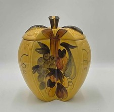 1964 Los Angeles Potteries #86 Gold Apple Shaped Cookie Jar with Lid Made in USA