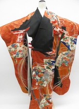 Japanese Vintage Kimono Furisode Silk Kinkoma-Embroidery Classical eb-1311