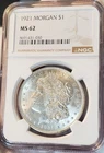 * 1921 P * NGC MS62 FROSTY MINT LUSTER ALL ORIGINAL MORGAN SILVER DOLLAR #030