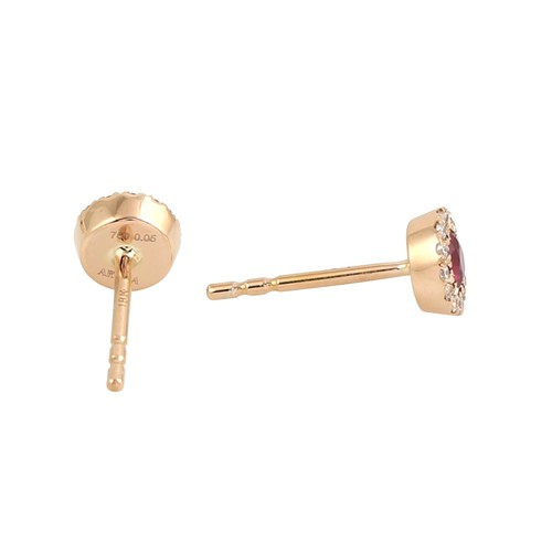 Diamond Ruby Stud Earrings For Women 18k Rose Gold Handmade Jewelry - Picture 3 of 6