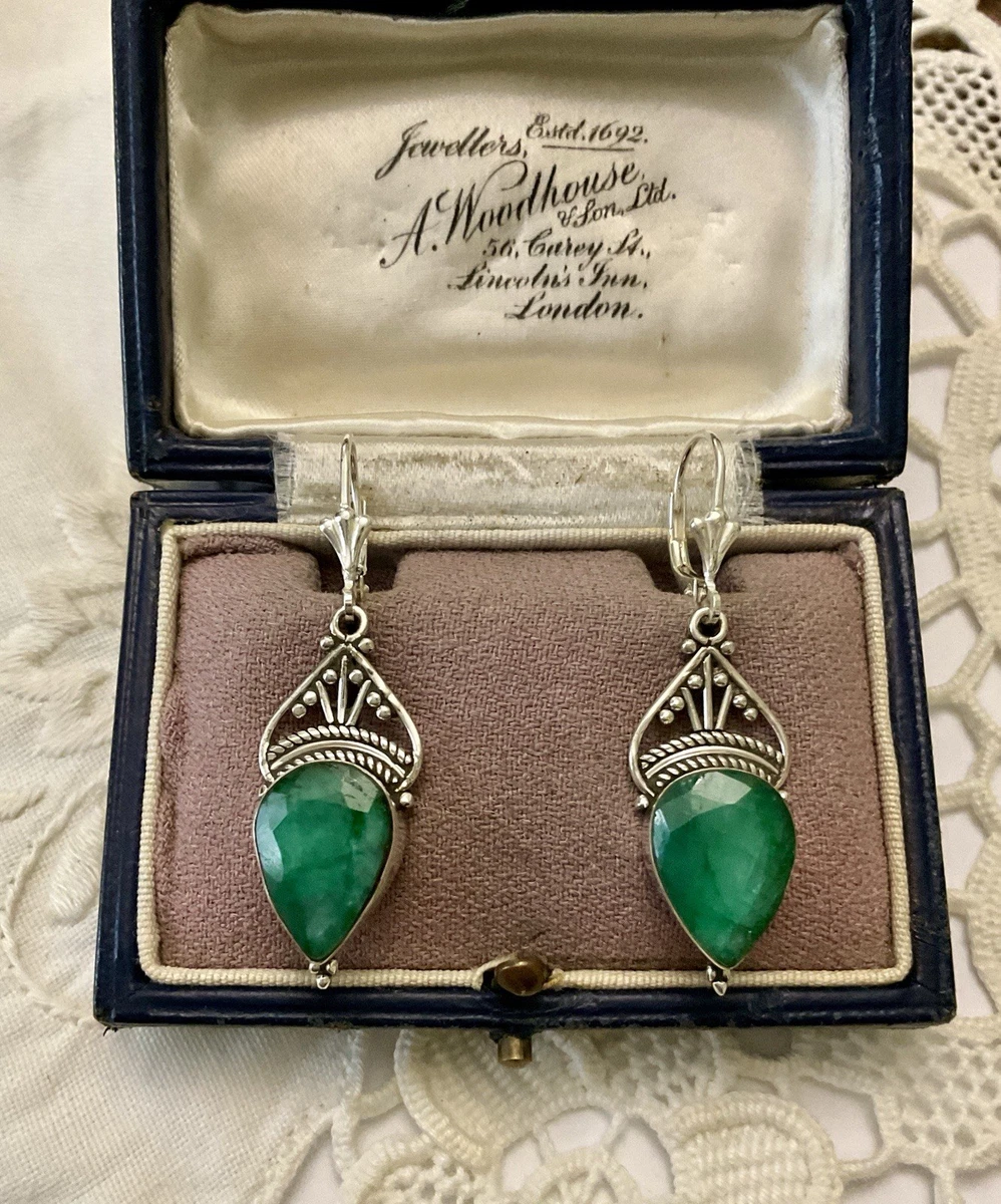 Boucles D'Oreilles Argent 925 Pierres Précieuses - Émeraude Et Prehnite Verte Dormeuses