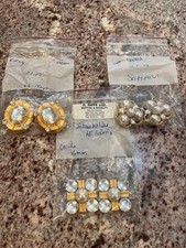 6 Pieces VINTAGE Specialty Gold Buttons Gold Pearl Crystal Large MADE IN USA!
