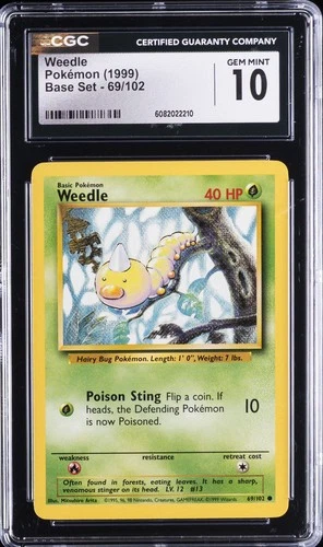 1999 POKEMON BASE SET #69/102 WEEDLE CGC 10 GEM MINT