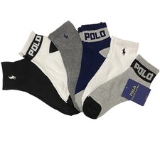 Polo Ralph Lauren Men's 6-Pack Ankle Socks Multicolor Black White Grey Navy Blue