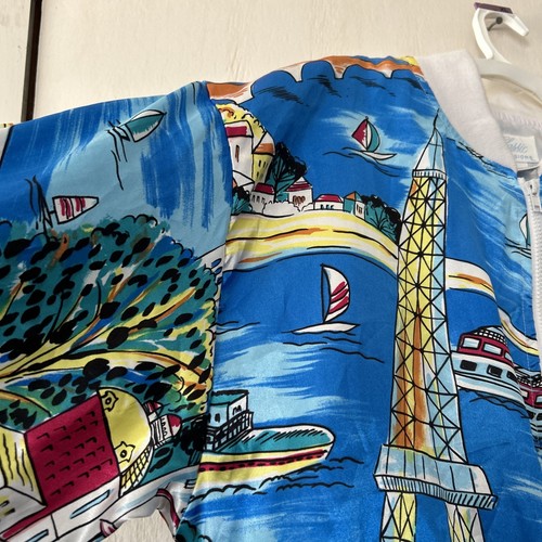 Vintage 90s Women’s Paris Theme Nylon Resort Sailing Jacket Medium Blue White - Picture 9 of 22