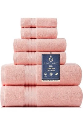 Cozyart 100% Turkish Cotton Pink Towel Set Bath, Hand, Washcloth Absorbent Soft