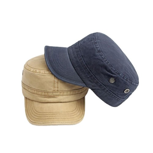 Truckerhut Herren kurze Krempe gewaschen Baumwolle Armee verstellbar flaches Oberteil Baseball Sonnenkappe - Bild 4 von 12