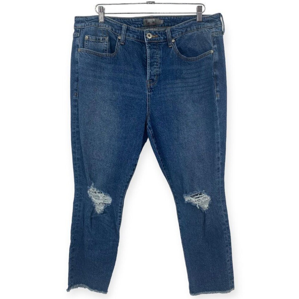 Torrid Feel The Fit High-Rise Straight Leg Jeans Womens Size 14R Blue  Distressed