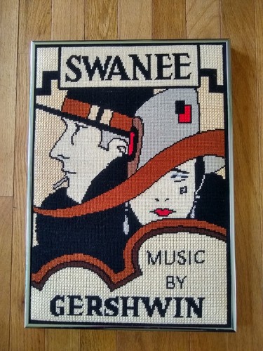 Vintage MCM Completed ART DECO Needlepoint "SWANEE" by GEORGE GERSHWIN Framed - Picture 2 of 3