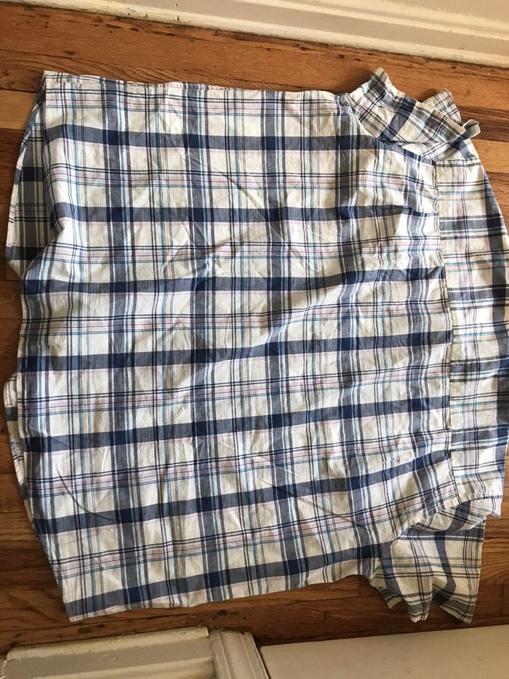 St Johns Bay Size 4XL Men Shirt Button Madras Plaid Short Sleeve Pocket