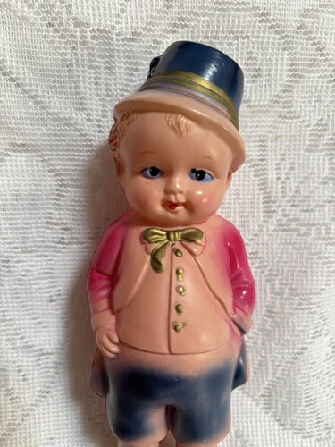 Vintage Celluloid Little Man Rattle Doll Hat & Suit 6.5” Tall - Picture 4 of 8