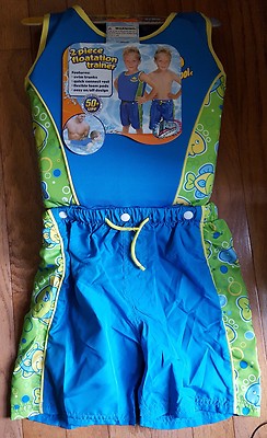 Swim School Boys Blue & Green 2 Piece Flotation Trainer Medium/Large 33-55 lbs 