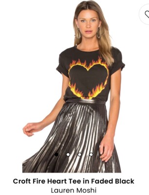 NEW REVOLVE Lauren Moshi Croft Fire Heart T Shirt Faded Black