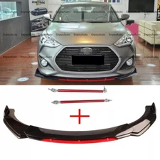 For Hyundai Elantra Front Bumper Lip Spoiler Splitter + Strut Rods Black Red