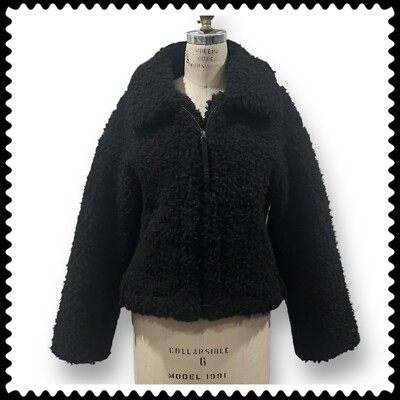 UGG Maeve Oversized Sherpa Teddy Cropped Jacket Black Size M