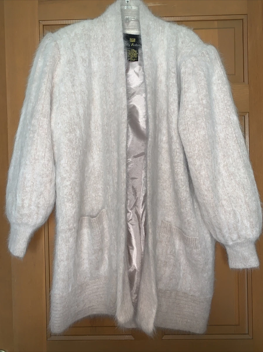 Fully Fashion Women’s L Cardigan Beige 80% Angora Rabbit Hair /20 % Nylon  Korea