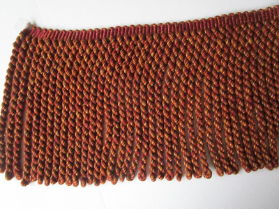9'' Long Bouillon Fringe Trim Wine Brown Tan Thick cotton Conso Brand 5 yds