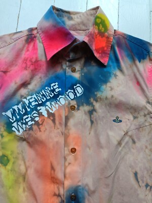 VIVIENNE WESTWOOD SHIRT Size SMALL CUSTOMISED PUNK NEON SPRAY