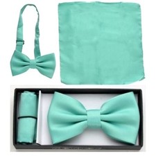 Pre Tied Bow Tie Teal Mint Green Hankie Handkerchief Prom Wedding Confirmation