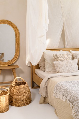 Wohndecke gemustert geometrisch beige weiß Plaid Sofadecke Boho Tagesdecke - Bild 4 von 4
