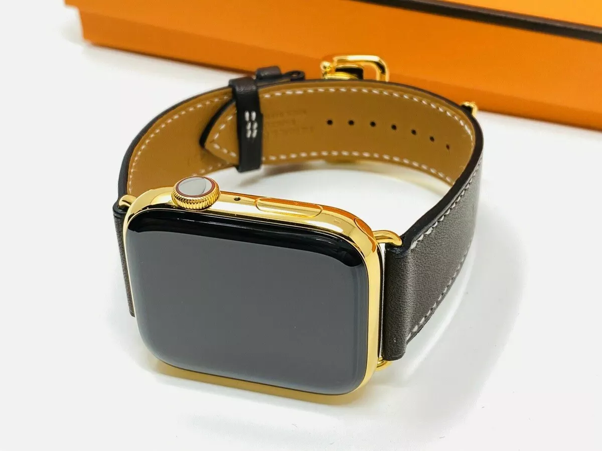 24K Gold Plated Apple Watch SERIES 9 HERMES 45mm Deployment Buckle Dark Brown