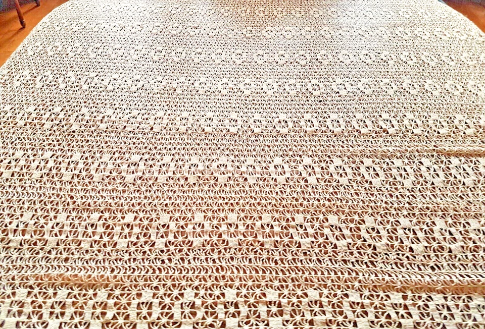 Dessus de lit ancien en filet de coton crocheté - 220 cm x 190 cm - Photo 4/4