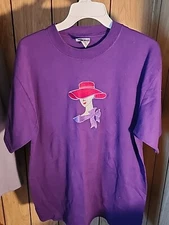Red Hat Society Womens Top Large L Tee Purple Embroidered Casual Crew Jerzees