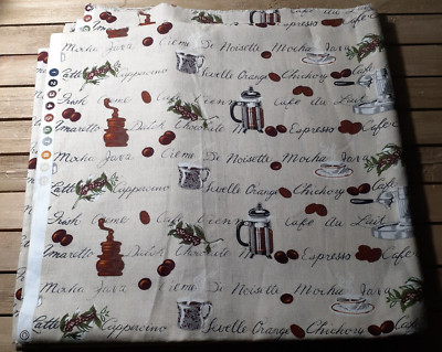 Sewing Fabric Coffee Bean Cappuccino Cafe Barrista Quilting Craft 1-1/8 yd x 44''