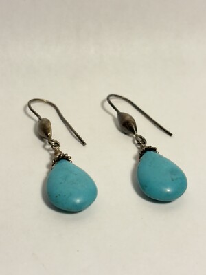 bright dangly turquoise cabochon stud earrings rare